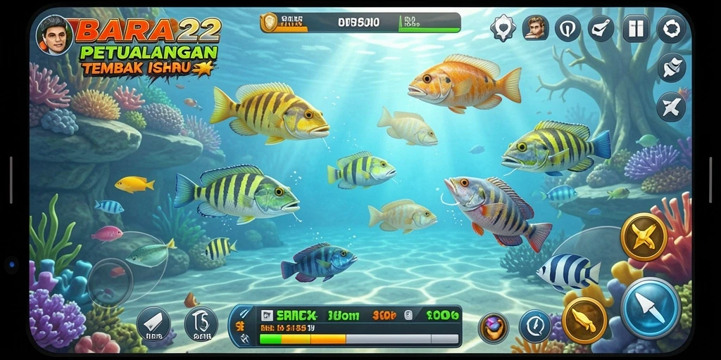 Tampilan gameplay Tembak Ikan BARA22 yang seru dan menantang.