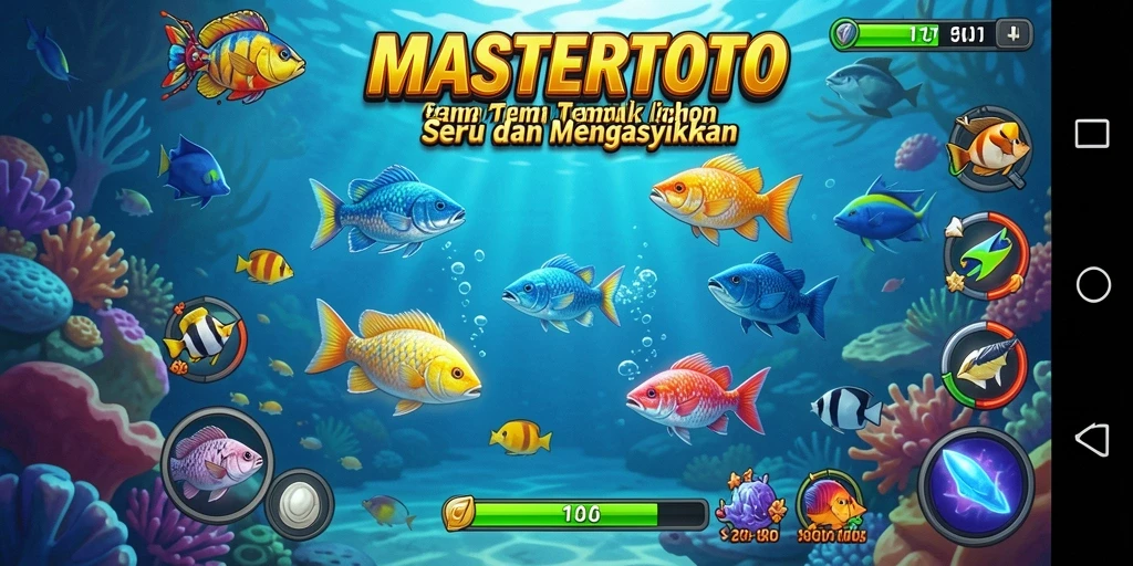 Screenshot gameplay MASTERTOTO menampilkan aksi seru menembak ikan.