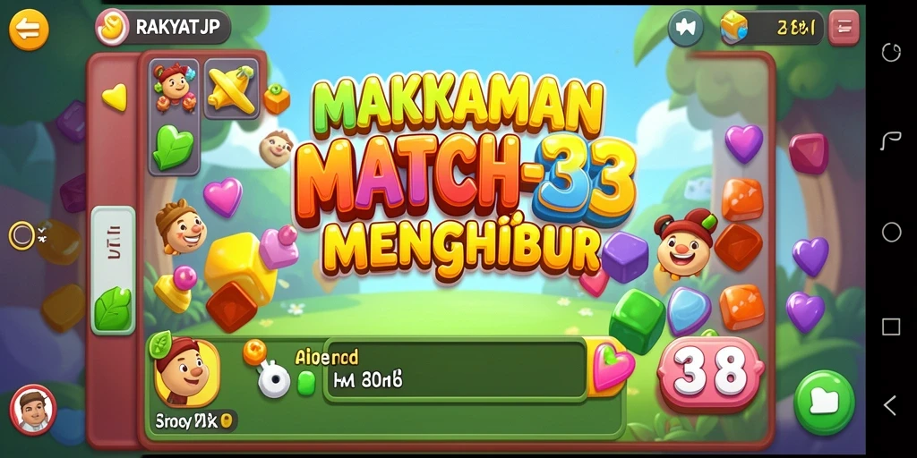 Screenshot RAKYATJP menunjukkan gameplay Match-3 yang seru dan menarik.