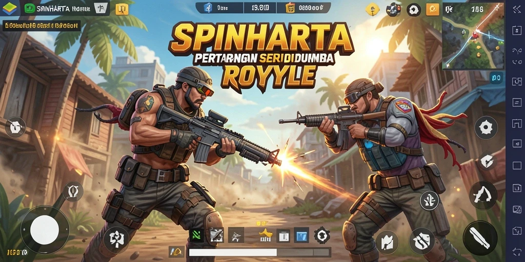 Tampilkan gameplay intens dari SPINHARTA dalam pertarungan Battle Royale.
